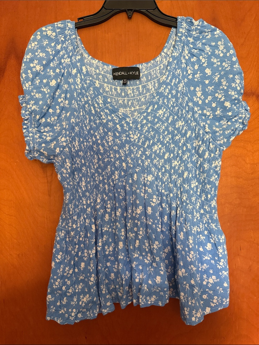 Kendall & Kylie Light Blue Floral Smocked Peplum Top